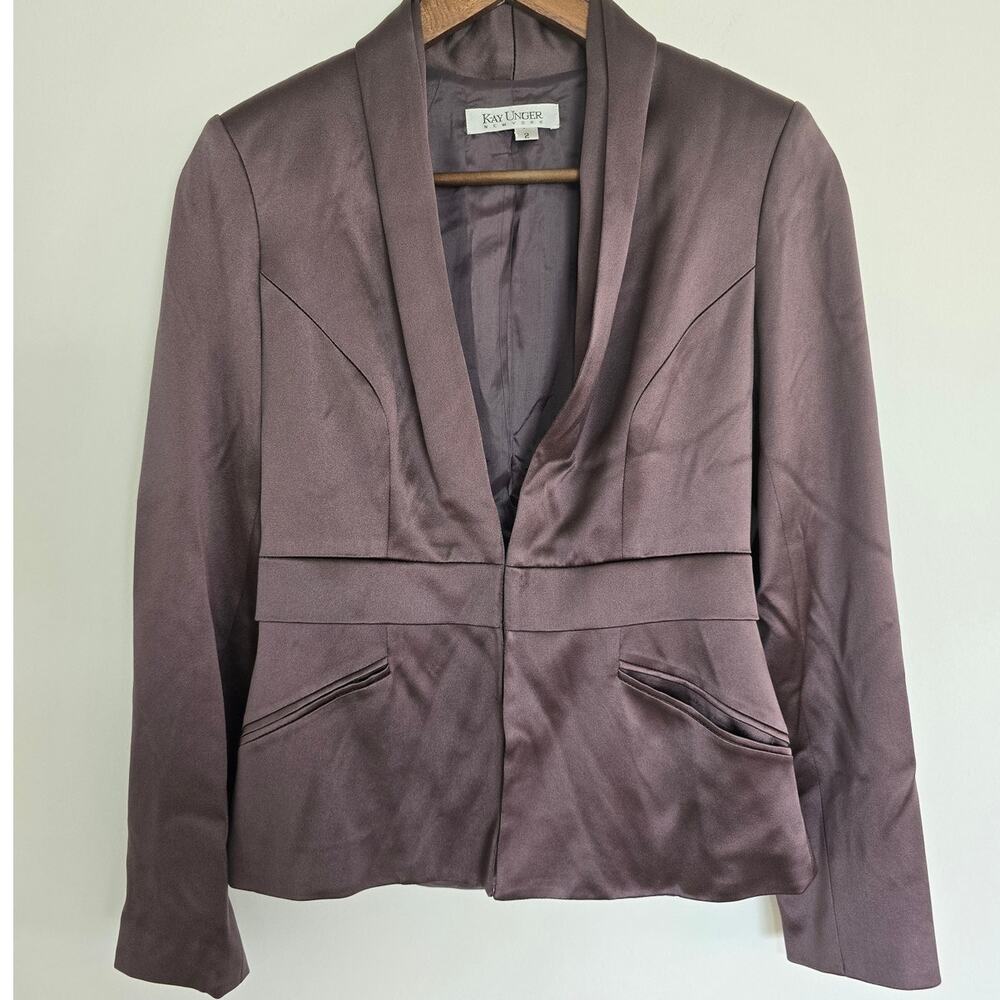 Kay Unger Silk Blazer Mauve Tailored Minimalist Jacket Size 4